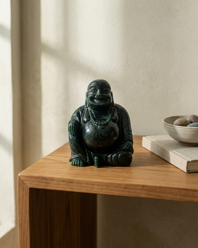 Grüne Aventurin Buddha-Statue | Kristallsymbol der Freude