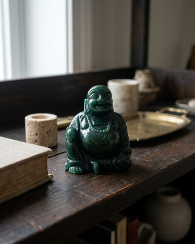 Kleine grüne Aventurin Lachbuddha-Statue für Freude und Glück